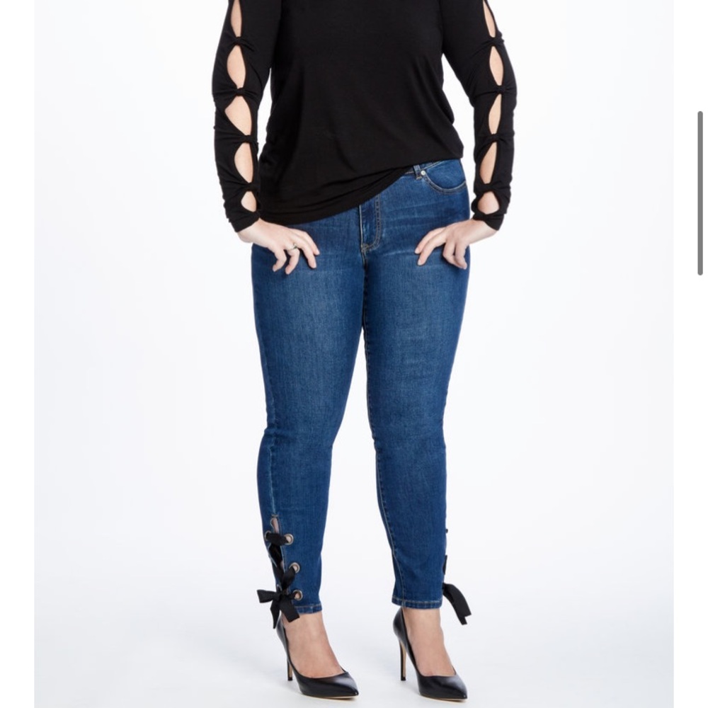Eloquii High Rise/ Ankle Criss Cross Skinny Jeans